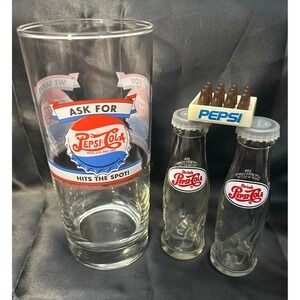 70s 80s Pepsi Collectible Lot Mini Bottle Salt & Pepper Shakers Mini Crate Glass